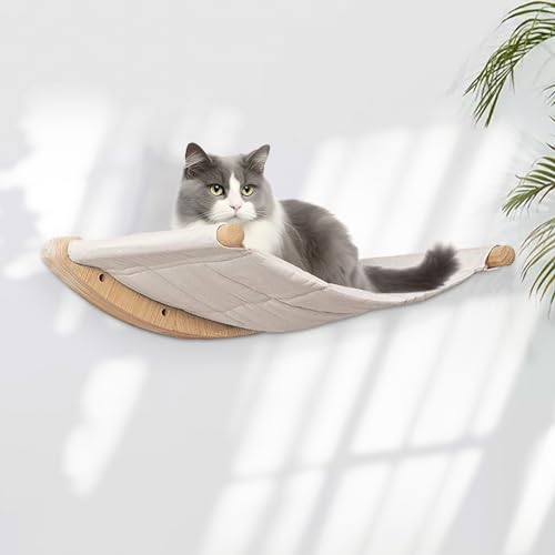 Shulltji Katzenhängematte zur Wandmontage, 21 x 18.5 Katzenhängematte, Stabiles Kängematten Katzen Wand bis zu 35kg, Kletterwand Katzen, Katzenbett zum Schlafen und Ausruhen (XL,Beige)