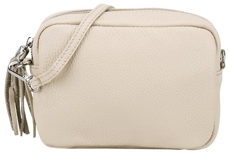SH Leder Echtleder Umhängetasche kleine Tasche Abendtasche Clutch Crossbody Bag Messenger Handtasche mit Reißverschluss 18x13cm Tina G296 (Beige)