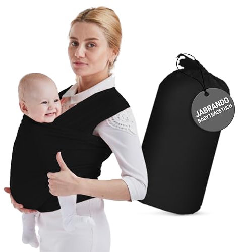 JaBranDo - Babytragetuch - Babywickeltuch empfohlen von Hebammen - Ideal für längere Tragezeiten - Unterstützt die Wirbelsäule - Geborgenheit für das Baby - Diskrete Stillunterstützung (Schwarz)