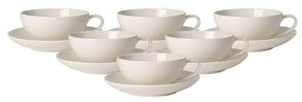 Villeroy & Boch For Me Teetassen mit Untertassen 6er Set, 110 ml, Klassisches Tee-Set für 6 Personen, Spülmaschinenfest & Mikrowellensicher, Premium Porzellan, Weiß
