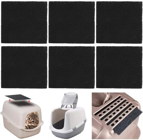 WXNPA 6 Stück Katzentoilette Aktivkohlefilter,Hochsaugfähiger Katzenklo Kohlefilter Katzentoilettebehälter Ersatzfilter,für Katzenklo und Pfannen, Schwarz