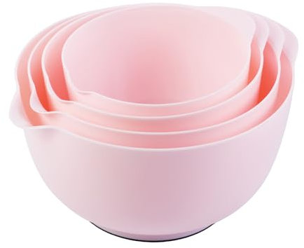 BoxedHome Mixing Bowl Rosa Set Rührschüssel Set Kunststoff Salatschüssel rutschfest stapelbar Servierschalen für Küche Rührschüssel-Set 4-teiliges Wiederverwendbare Rührschüssel