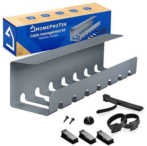 HOMEPROTEK Kabelkanal Schreibtisch Grau - Kabel Organizer für Ordentliches Tisch Kabelmanagement Schreibtisch Kabelorganizer mit einfacher Montage - Kabelhalter für Kabel-Management