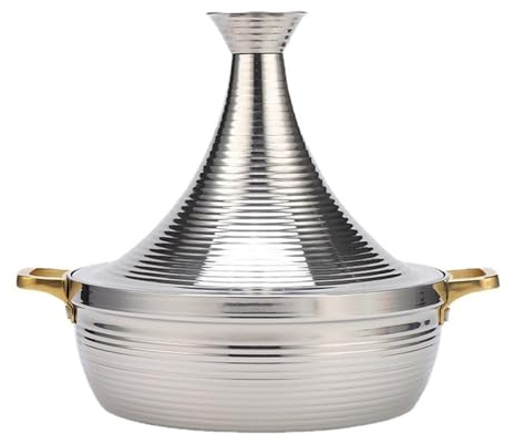 LVYUDS Tagine Pot Moroccan for Cooking Three Layers of Steel with Tapered Lid Suitable for Hotel, Restaurant and Home Use Compatible with Induction Cooktops(Color:Silver,Size:22cm)
