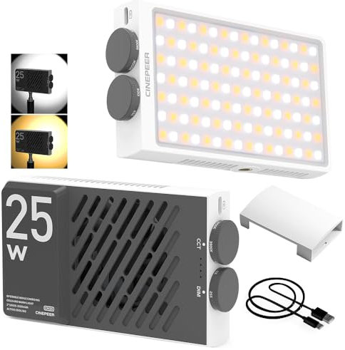 ZHIYUN CINEPEER CM25 25W LED Video Light, 25W Portatile Camera Light, Dimmerabile 2700-6200K, 232g LED Panel DSLR Photography Lighting Built-in 2 x 2000mAh Ricaricabili Batterie