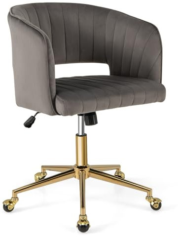RELAX4LIFE Bürostuhl Samt, Drehstuhl Höhenverstellbar, Schreibtischstuhl mit winkelverstellbarer Rückenlehne, Sitzbreite 52cm, Gepolsterter Schminkstuhl mit Rollen, Computerstuhl für Wohnzimmer Büro