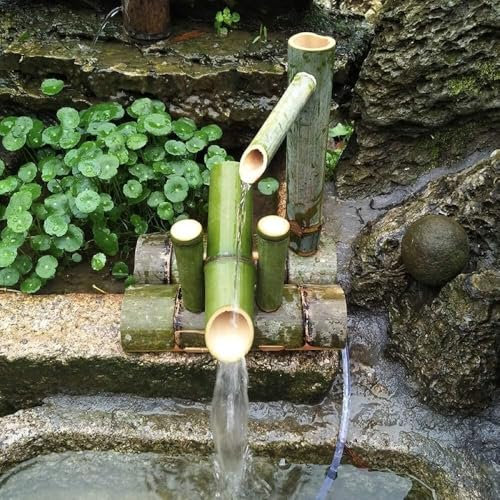 YAIUNHIQ Cascade pour Étang de Jardin, Kit de Fontaine en Bambou Solaire, 35CM - Fontaine d'Eau Extérieure pour Jardin Japonais