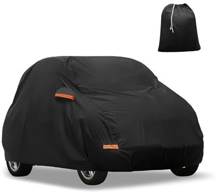 Hihaha Autoabdeckung für Smart Fortwo 2007–2023, 210D-PU Oxford, Outdoor-Vollgarage für den Außenbereich, Allwetter, wasserdicht, winddicht, mit Reißverschluss für Fahrertür, schwarz, Ersatzteil,