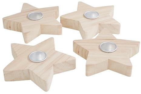 VBS Stabkerzenhalter Stern, 4 Stück, Rohholz, ideal für Adventskranz und Tischdeko, DIY Holz-Kerzenhalter für Stabkerzen, perfekt zum Basteln und Dekorieren