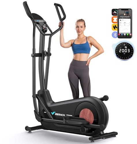 MERACH Umweltfreundlich Crosstrainer für Zuhause mit 47 cm Schrittlänge, Ultraleise Selbstgenerierender Ellipsentrainer mit Magnetwiderstand, 16 Stufen, Kompatibel mit Eigener App, bis 160kg Belastbar