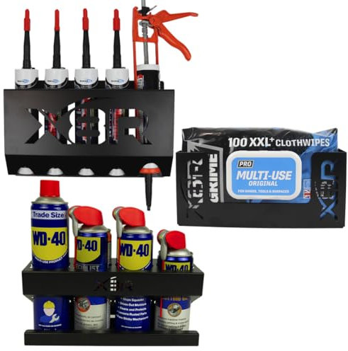 Van Garage Organisation Kit for Caulk and Caulking Gun, WD40 Spray Bottles and XL Wipe and Boxed Glove Holder Brackets