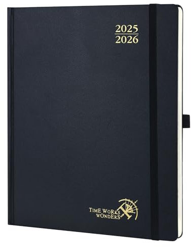 POPRUN Kalender 2025 2026 Buchkalender Hardcover, ca. A4 (26,5 x 21,5 cm), 17-Monate-Terminplaner (Aug.2025-Dez.2026), Wochenplaner 1 Woche 2 Seite mit Zertifiziertem Papier - Schwarz