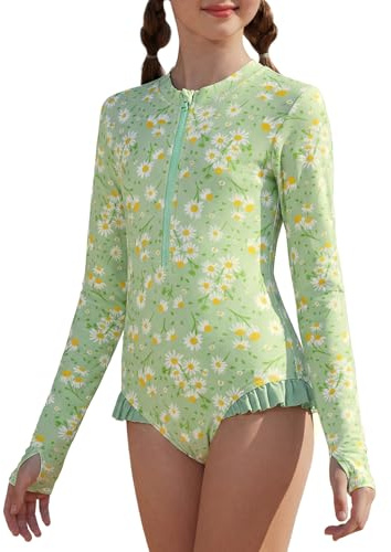 GRACE KARIN Girls One Piece Long Sleeve Swimsuits Size 8 Bathing Suits Rashguard Swimwear