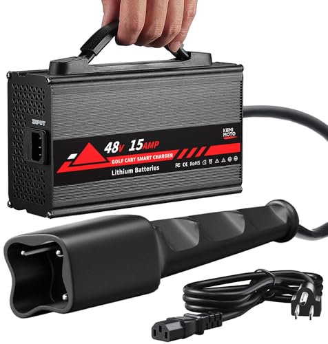 KEMIMOTO 48V Lithium Battery Golf Cart Charger for G29/Drive/Drive 2, 15A Lifepo4 Battery Charger, 48 Volt Golf Cart Battery Charger, Overcharge Protection, Full in 4-6H, Trickle Charge, BMS, 16 ft