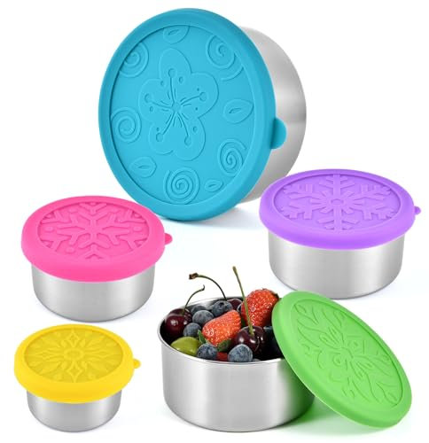 UPTRUST Stainless Steel Containers with Lids, 5-Pack Leakproof Food Containers, Nesting Snack Containers, Metal Lunch Container, Stainless Steel Lunch Box Containers