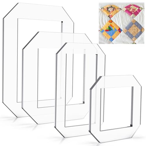 Wonderjune Quiltvorlagen aus Acryl, transparent, frei bewegbar, 4 Größen, 4 | 3,8 x 3,8 cm, 6,3 x 6,3 cm, 8,9 x 3,8 cm, 11,4 x 6,3 cm, Quilt-Vorlagen, Nähen, Quilt-Lineale, für Heimwerker, Nähzubehör