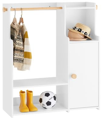 SoBuy Kindergarderobe Kleiderschrank Kinder Kinderregal mit Türen Garderobe Kinder Kinderzimmer möbel Kleiderständer Regal Standgarderobe für Kinder Weiß BHT ca. 94x110x35cm KMB110-W