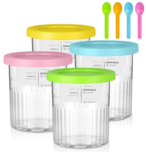 OFFCUP Ice Cream Pints Containers 24oz, 4 Pack Ice Cream Pint Accessories Reusable Ice Cream Containers, Bpa-Free Ice Cream Pints Cups Containers with Scoops for Ninja CREAMi Deluxe NC500 NC501 Series