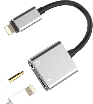 Adaptador Lightning a Jack Auriculares 3.5mm(2en1)para iPhone 14 13 12 Pro Max para iPad Headphones Audio Cargador AUXiliar Convertidor Cable Certificado MFI para Apple Coche Charger Lighting Conector