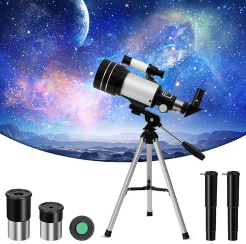 Bellanny Telescope for Kids and Beginners, 70mm Aperture 300MM Refractor Telescope for Adults with 2 Barlow Lens & Smartphone Adapter, Portable Travel Telescopio with Adjustable Aluminium Tripod