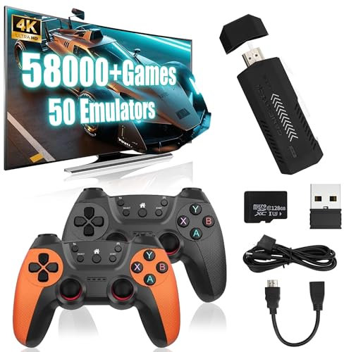 XIXIMENG X2 UItra Game Stick 4K Retro Konsole,58000/41000+ Spieles 50/40+ Emulatoren HD Retro Spielkonsole mit 2.4G Wireless Controllern Plug & Play Video Spielkonsole für TV,für Erwachsene (256G)