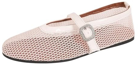 Bailarinas de malla para mujer, con correa de hebilla, zapatos de bailarina, cómodos, informales, zapatos planos, punta redonda, zapatos de tela, sandalias de tacón plano, sandalias de verano