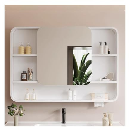 GAOAZHEN Armoire de Toilette à Miroir, Meuble de Salle de Bain Mural, Meuble de Rangement à Double Porte, Meuble de Salle de Bain à Miroir, Montage Mural, à Suspendre au-Dessus des Toilettes (100 cm/