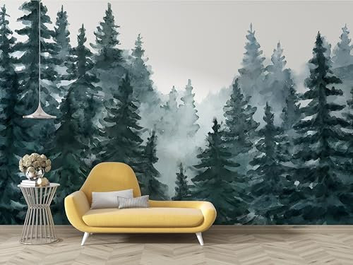 dyausi Papier Peint Forêt, Papier Peint Panoramique Brume Pine Autocollant, Grand Poster Mural Décoration pour Salon, Chambre, 200x140cm - B128