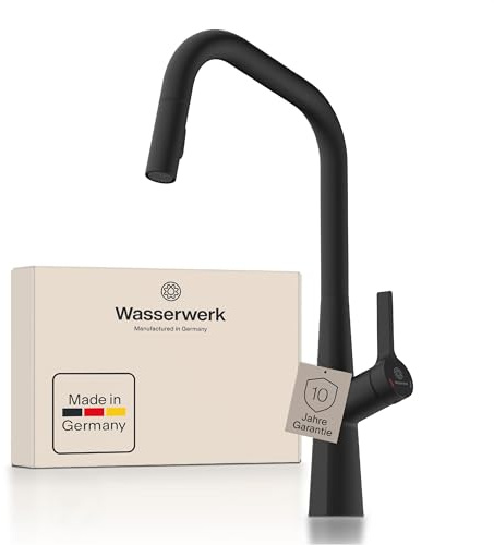 Wasserwerk WK9 Edge Küchenarmatur - Design-Wasserhahn Küche - Schwarz matt - Herausziehbare Brause - Armatur mit Energiesparfunktion & Verbrühschutz - Premiumqualität Made in Germany