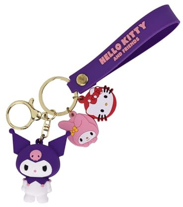 Kuromi Porte-clés 3D Pendentifs originaux avec cordon en silicone et mousqueton (1 pièce)