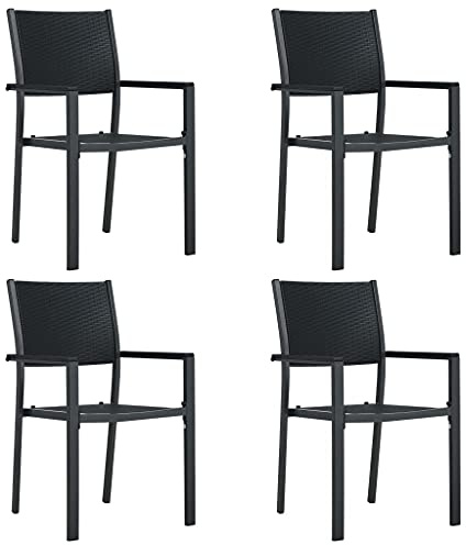 ZQQLVOO Gartenstühle 4 STK. Schwarz Kunststoff Rattan-Optik Terrassenmöbel Balkonstühle for Patio Lawn