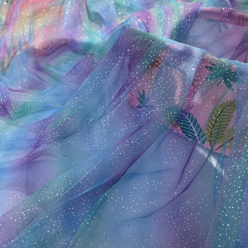 Vayliro 150cm x 100cm Regenbogen Tulle Glitzer Tüllstoff Netzstoff Bastel Tüll Meterware Dekostoffe Tüll Fabric für DIY Nähen Handwerk Bogen Kopfschmuck Hochzeit Party Kleidungsstoff,Blau Lila Grün