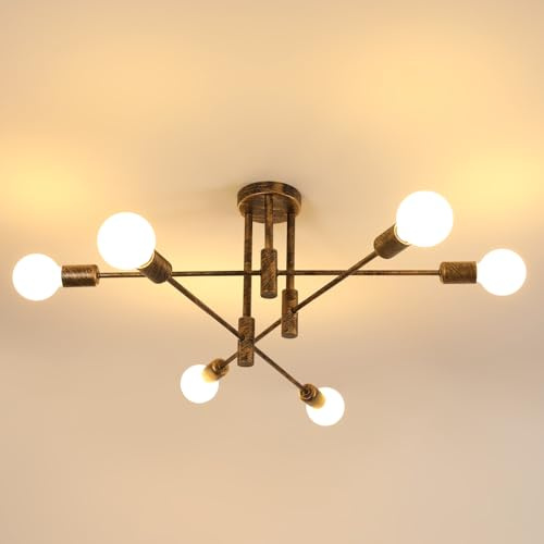 DELIPOP Deckenleuchte Vintage Bronze, 6-Flammig Industrie Kronleuchter mit 180° Schwenkbaren Armen, Retro Deckenlampe E27 für Wohnzimmer, Esszimmer, Schlafzimmer (ohne Leuchtmittel)