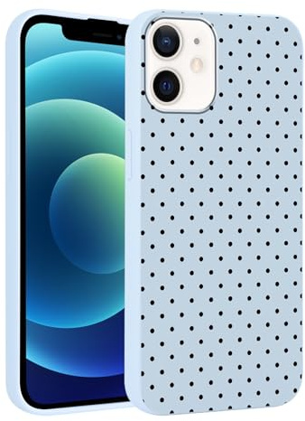 Yirlbey Gepunktet Handyhülle für iPhone 12 Mini Hülle 5,4, Aesthetic Schwarz Polka Dot Muster Motiv Design für Mädchen Schutzhülle Weiche Bunt Blau Silikon TPU Bumper Ultra Dünn Bumper Case, Punkte