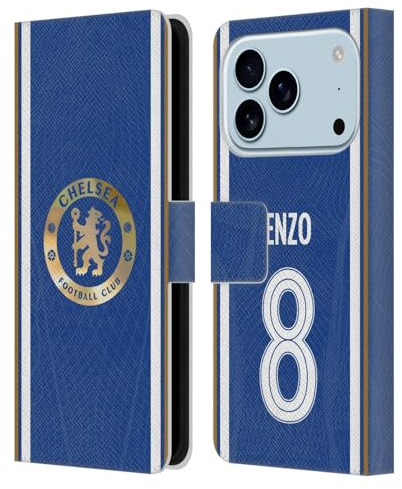Head Case Designs Offizielle Chelsea Football Club Enzo Fernández 2023/24 Spieler Home Kit Leder-Wallet-Hülle Kompatibel mit Apple iPhone 17 Pro
