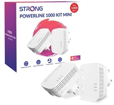 STRONG AV1000 Powerline Adapter Kit, HomePlug AV2 Network Extender, Plug & Play with Pair Button, Gigabit Ethernet Ports, Power Saving Mode, Up to 300m Range, Ideal for 3D/4K Streaming (NEW Version)
