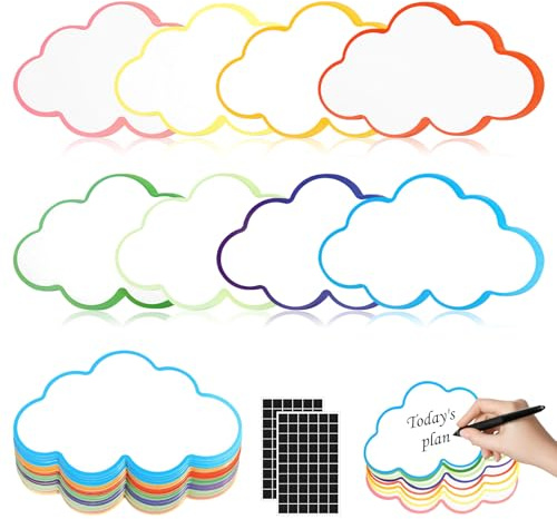 120 Stück Moderationskarten Wolken Bunt Moderationskarten Set Präsentationskarten mit 120 Selbstklebenden Klettband Karteikarten Wolken für Studium Büro Präsentationen Meetings und Mind Mapping