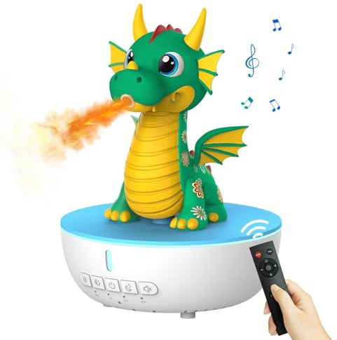 OHAANYY Aroma Diffuser Drachen-Design, 400ml Ultraschall Luftbefeuchter | Duftöl-Vernebler mit Feuereffekt & Fernbedienung, 10 Weißes Rauschen Sounds, 8 LED-Farben, edles Deko-Geschenk