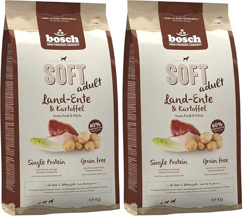 Bosch HPC Soft Canard et Pomme de Terre - Croquettes Semi-humides pour Chiens Adultes de Toutes Races - Monoprotéines - sans céréales - 1 x 1 kg (Lot de 2)