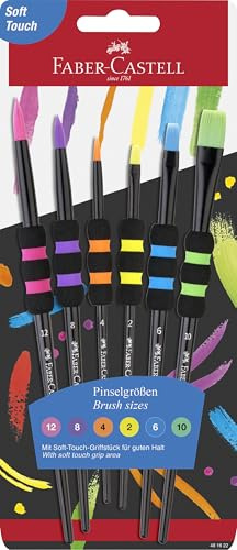 FABER-CASTELL - Pinsel Set Schule, 6-teilig | Malpinsel mit Soft-Touch Griff in Größen 2 bis 12 für Schule und Hobby