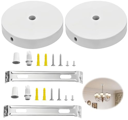 2PCS Baldaquin de Plafond Blanc, 100x20mm Rosace Plafond Cache Fil Pour Lustre, Pavillon Luminaire Canopy Light Accessoire Rosace de Plafond Pavillon Convient à Toutes les Lampes Cuisine Bar Café