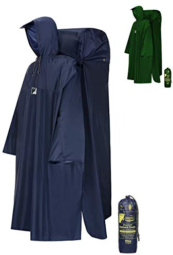 HOCK Regenponcho Wandern 'Kraxen AS' mit Regenschutz für großen Rucksack – Herren & Damen, Atmungsaktiv, mit Sturmhalteband – mit verstellbarer Vorderlänge - Blau S