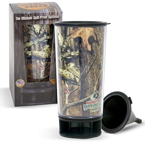 Spit Bud Mossy Oak Break-Up Infinity Ultimate Spittoon Chew - Portable Dip & Snuff Cup with Lid, Pop Tab, Spill-Proof Funnel, Can Cutter & Holder - Fit in Cup Holders - Holds 8oz - Made in USA