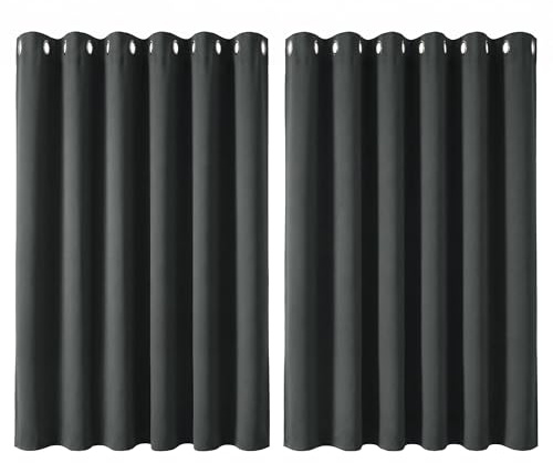Deconovo Thermal Insulated Wide Grey Curtains Energy Saving Noise Reducing Eyelet Blackout Curtains for Bedroom Living Room, 90 x 54 Drop Inch, 1 Pair, Dark Grey