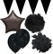 Carpeta 157-tlg. Party-Set * SCHWARZ * für Geburtstag und Mottoparty mit Wimpelkette + Folienballon Stern + Pom-Pom + schwarzes Konfetti + Ballons | Dekoration Nacht Noir Black Gruselparty dunkel