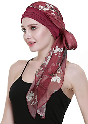 Women's Cancer Headwear Bamboo Scarf with Cap Compliments Head Wraps Chemo Turbans