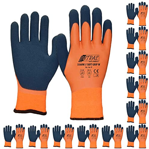 Nitras Winterhandschuh 3560W 12 Paar (10) | Wärmende Arbeitshandschuhe mit Strickbund | Gelbe Signalfarbe | Vielseitig einsetzbar in Logistik & Handwerk