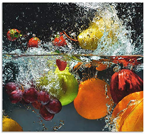 ARTland Spritzschutz Küchenrückwand aus Alu für Küche Herd Spüle 60x55 cm (BxH) mit Motiv Essen Obst Früchte unter Wasser Erbeeren Trauben Orange S6JP