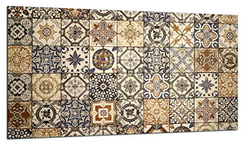 TMK - Copri piano cottura 90 x 52 cm copertura per piano cottura in vetroceramica 1 pezzo universale a induzione per piastre di cottura paraspruzzi tagliere in vetro temprato come decorazione Mosaico
