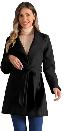 Allegra K Women's Winter Elegant Stand Collar Long Sleeve Long Belted Coats Black M